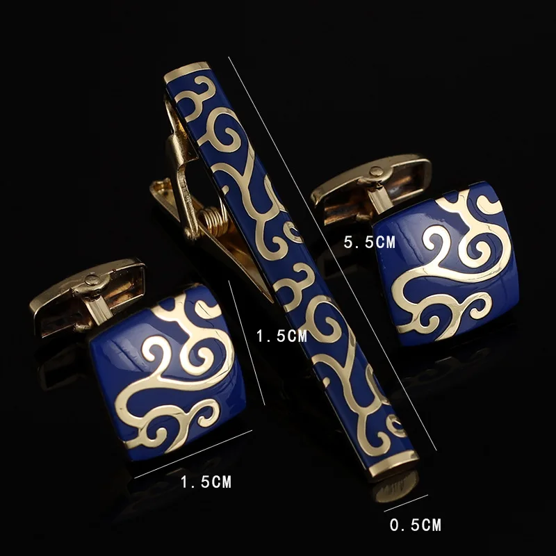 Cufflinks Tie Clip Set For Men Shirts Luxury Brand Enamel Cufflinks High Quality French Tie Clip Copper Metal 3pcs Accessories