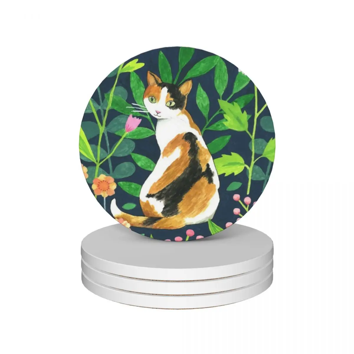 

Calico Cat Ceramic Coasters (Set of 4) household utensils kitchen table decoration and accessories for drinks set Coasters