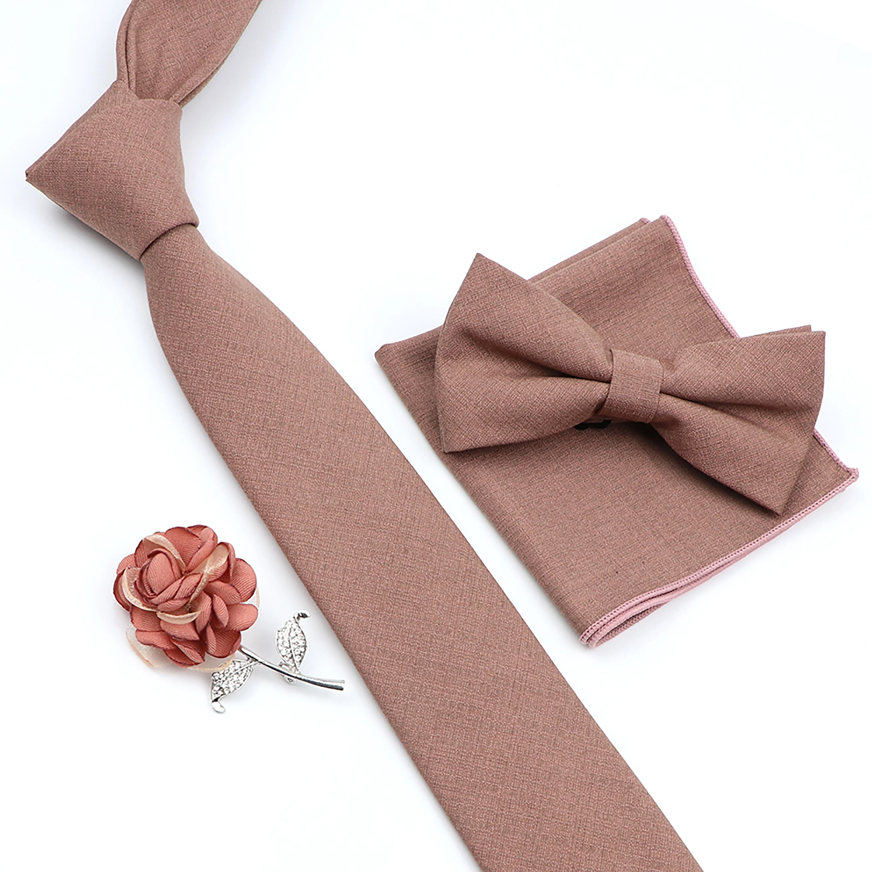 สวยงามสี Tie ชุดเข็มกลัดชาย Bamboo Fiber Tie Bowtie ดอกไม้ Lapel Pin งานแต่งงานชุดเสื้อผอมคอ tie อุปกรณ์เสริม