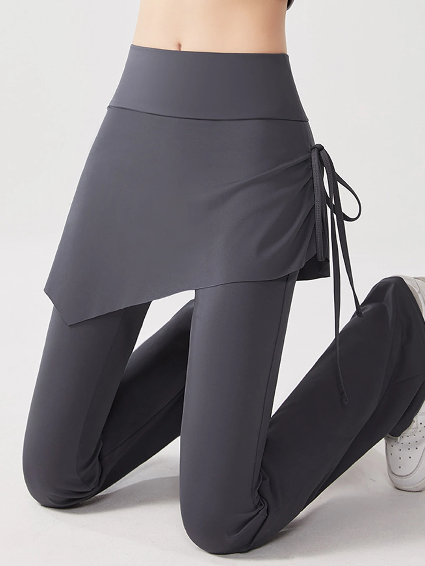 

Женские брюки-юбка с высокой талией, имитирующие двухслойность, из ткани аркскин, для весны и осени, тонкие, для йоги, фитнеса, бега и велоспорта, с эффектом коррекции фигуры