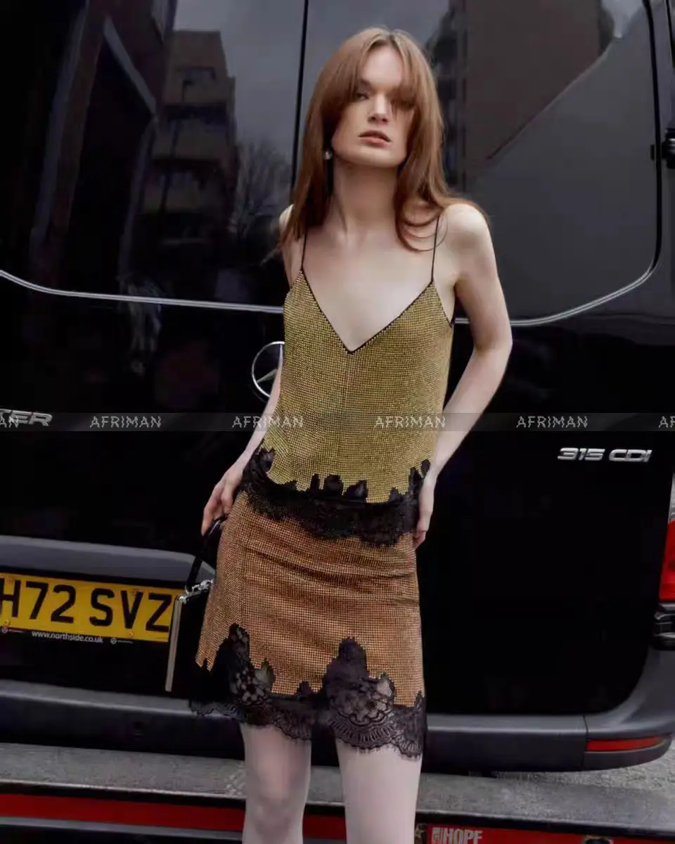 

Женский комплект блестящих юбок, комплект из плотного кружева с вышивкой бисером и V-образным вырезом + комплект облегающих юбок