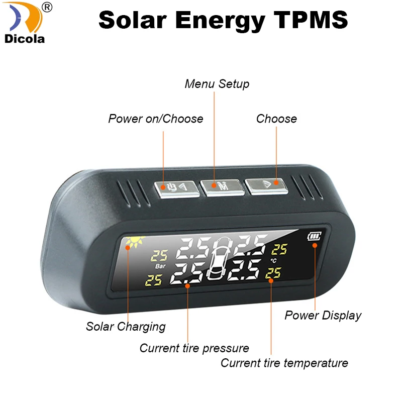 Smart Car TPMS Tire Pressure Monitoring System Solar Power Digital TMPS LCD Display USB Auto Security Alarm Tire Pressure Sensor