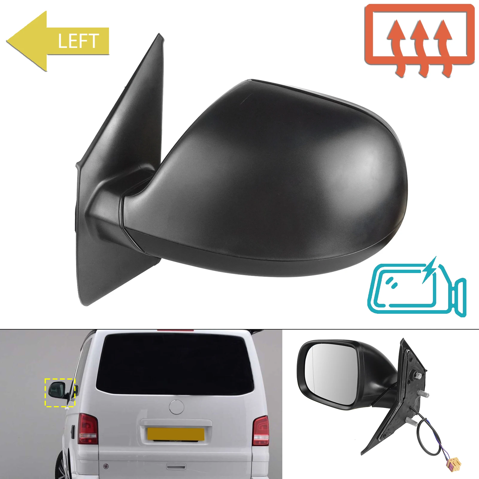 

Left Door Side Mirror Electric Heated For VW T5 Transporter Caravelle Multivan V 2010-2015 LHD Rearview Primer Manual Fold