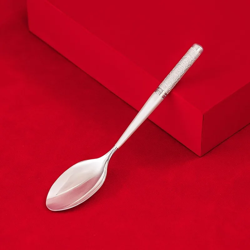 99.9% Pure Silver Chopsticks Set with 100 Wishes Precious Silver Spoons Chinese Food Grade Elegant Dining Tableware