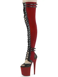 20cm Gothic Red women's Exotic Dancer tacchi sottili stivali con plateau Nightclub Big Size Sexy Fetish Peep Toe Fashion Queen passerella