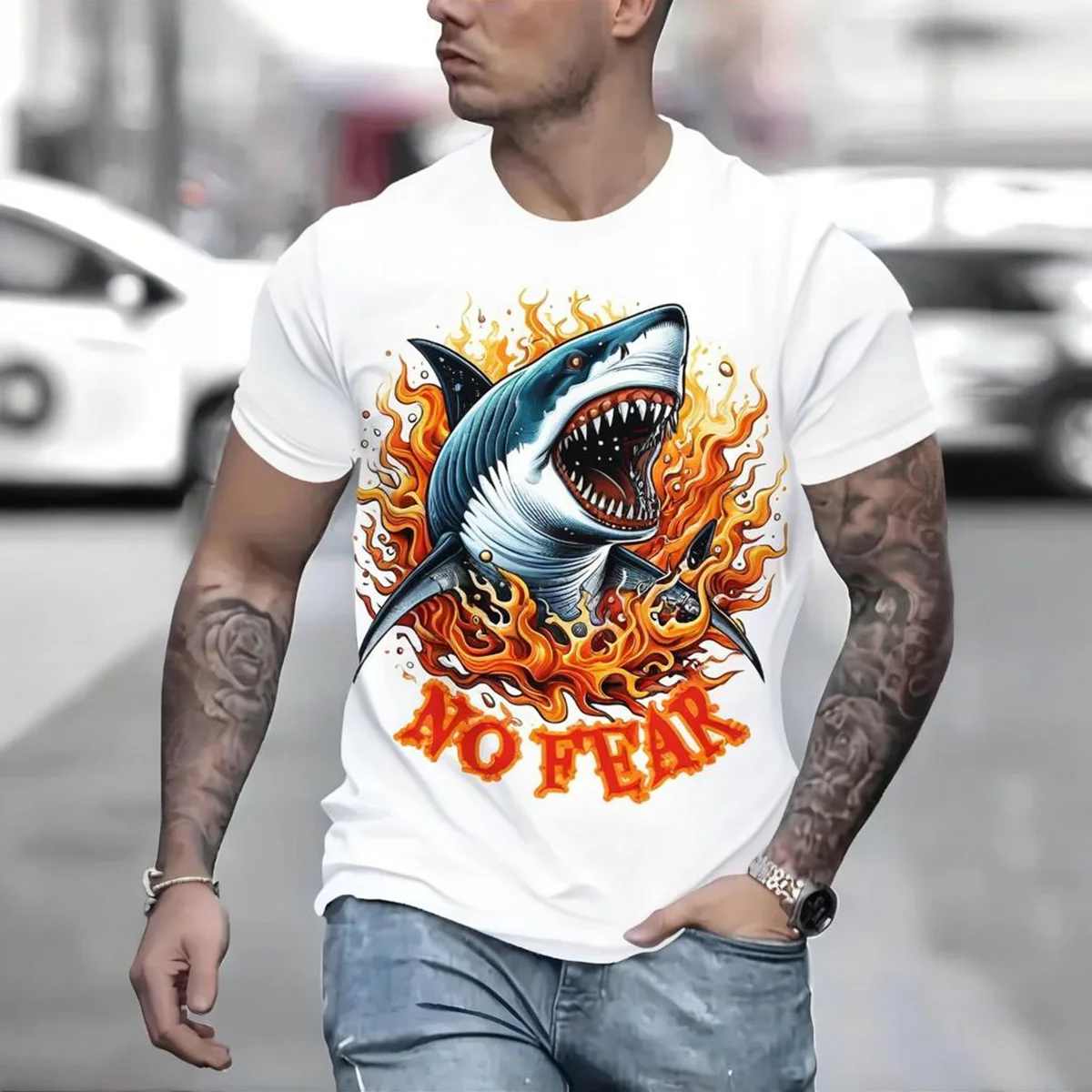 

Повседневная активность, простой пуловер с рисунком акулы, футболка с круглым вырезом, спортивная мужская футболка с коротким рукавом