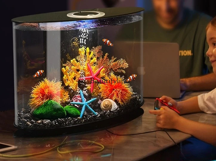 8Fish tank living room 2025 new water-free self-circulation desktop ecological small fish tank 50L oval landscaping aquarium
