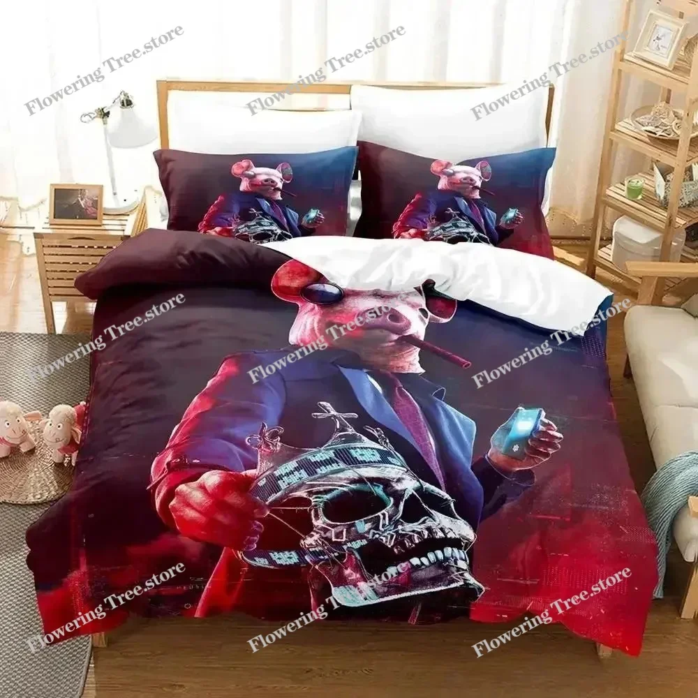 

New Watch Dogs Bedding Set Cartoon Anime set Adult Kid Bedroom Duvet cover Sets 3D Game Watch Dogs home textile