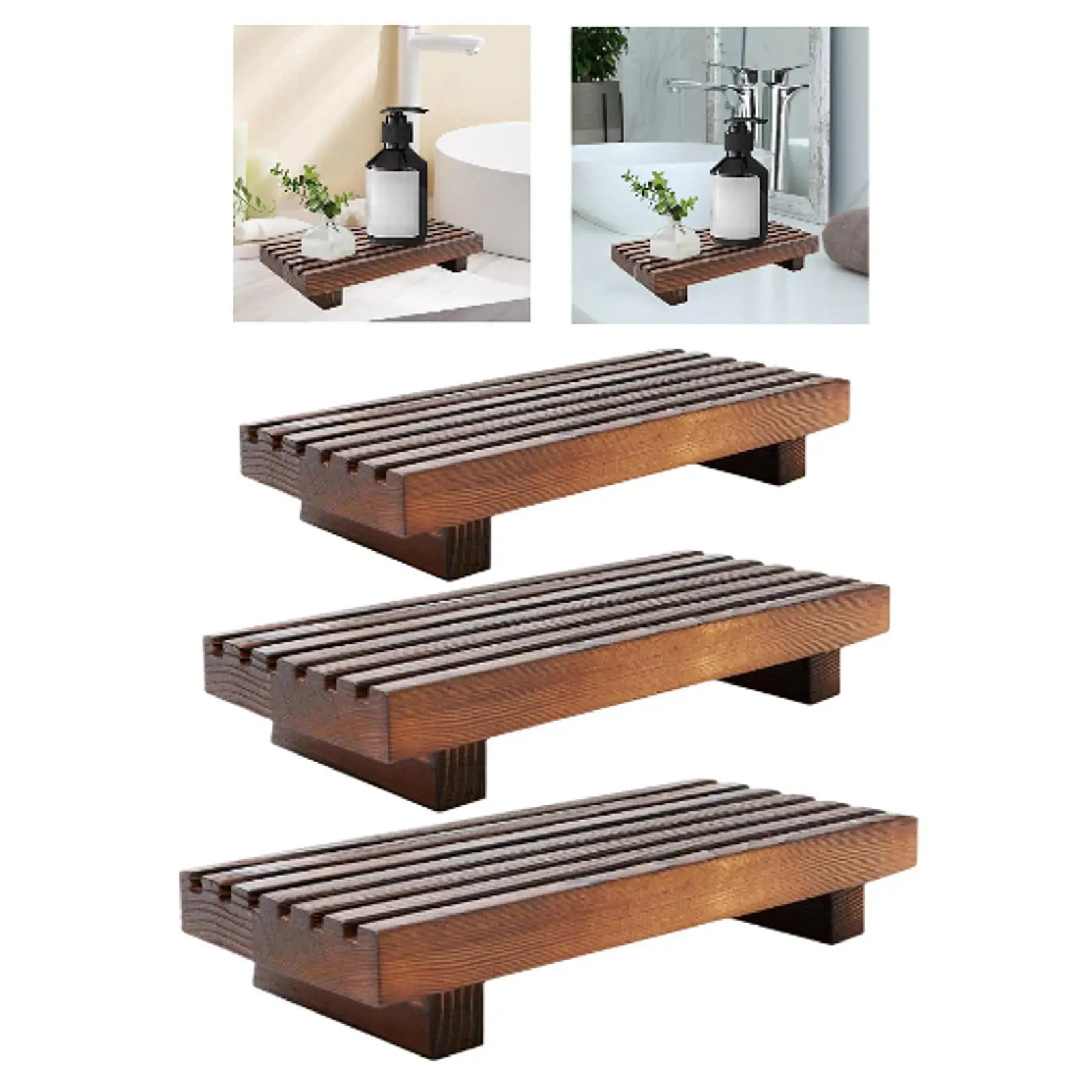 Wood Pedestal Stand Decorative Riser Display Tray Water Resistant Organizer for Living Room Vanity Bathroom