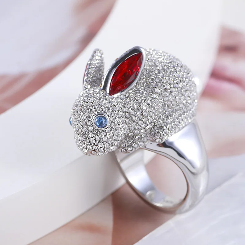 New Fashion Rhinestone Set With Pearl Embellished Rabbit Shape Ring Women's Jewelry