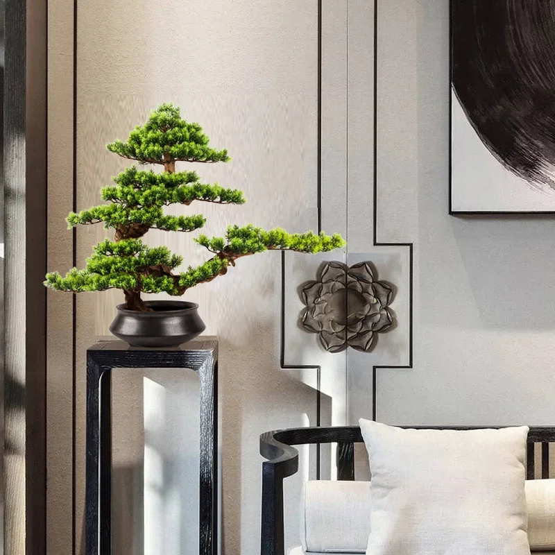 Simulated welcome pine ornament, living room Chinese decorative plants, bonsai hotel office, tea house, fake tree, potted plant