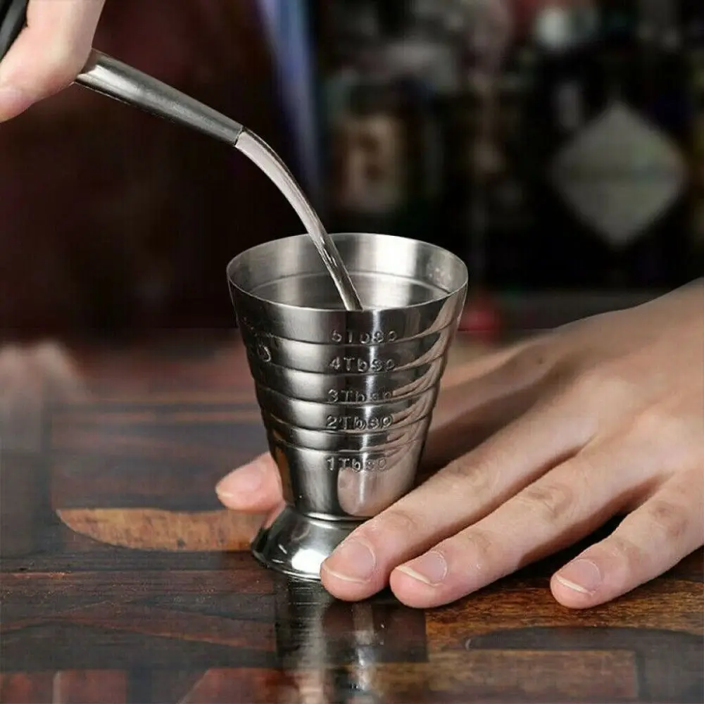 Primary Color Stainless Steel Measure Cup Hot Sale Three Scales 75ML Cocktail Beaker Mixing Measuring Cup Bar