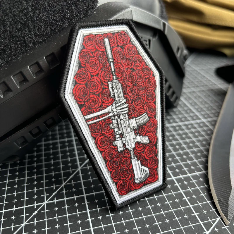 Rose and Gun AR-15 Tactical Patch Reaper Skeleton Morale Badge Printing Patches Hook and Loop Military Backpack Punk Sticker