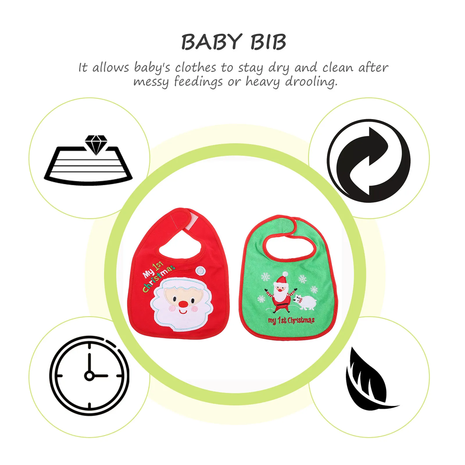 

2Pcs Simple Structure Baby Bib Easy to Use Christmas Theme Keeps Baby Dry and Clean for Toddler Infant Feeding Bibs