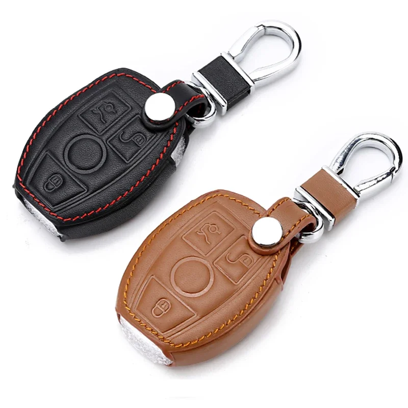 Genuine Leather Car Remote Key Shell Key Case Cover for Mercedes Benz Class W205 E Class W212 A B S GLC GLA GLK Car Accessories