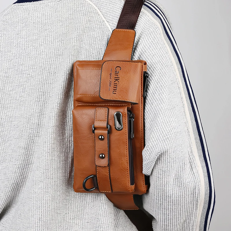 Herren-Hüfttasche aus PU-Material, sehr cool gestaltet, geeignet für Geschäftsreisen, Einzelschultertasche – Detail 9