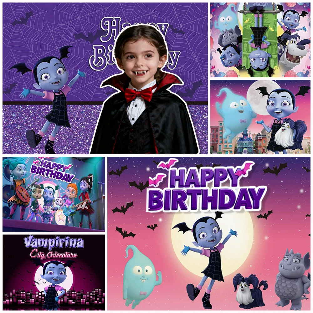 

Disney Cartoon Vampirina Photo Background Teeth Girl Concert Birthday Party Decoration Backdrop Photography Prop Baby ShowerGift