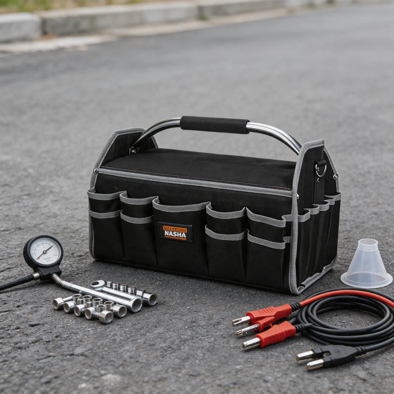 Opening Multi Pocket Handheld Tool Bag Woodworking Hardware Storage Bag Smooth Zipper