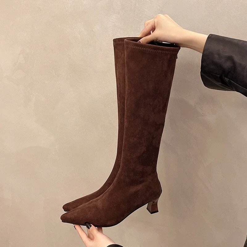 

Long Knee-High Boots for Women In Autumn and Winter Leopard Print High Heel Booties Shoes Forward Female