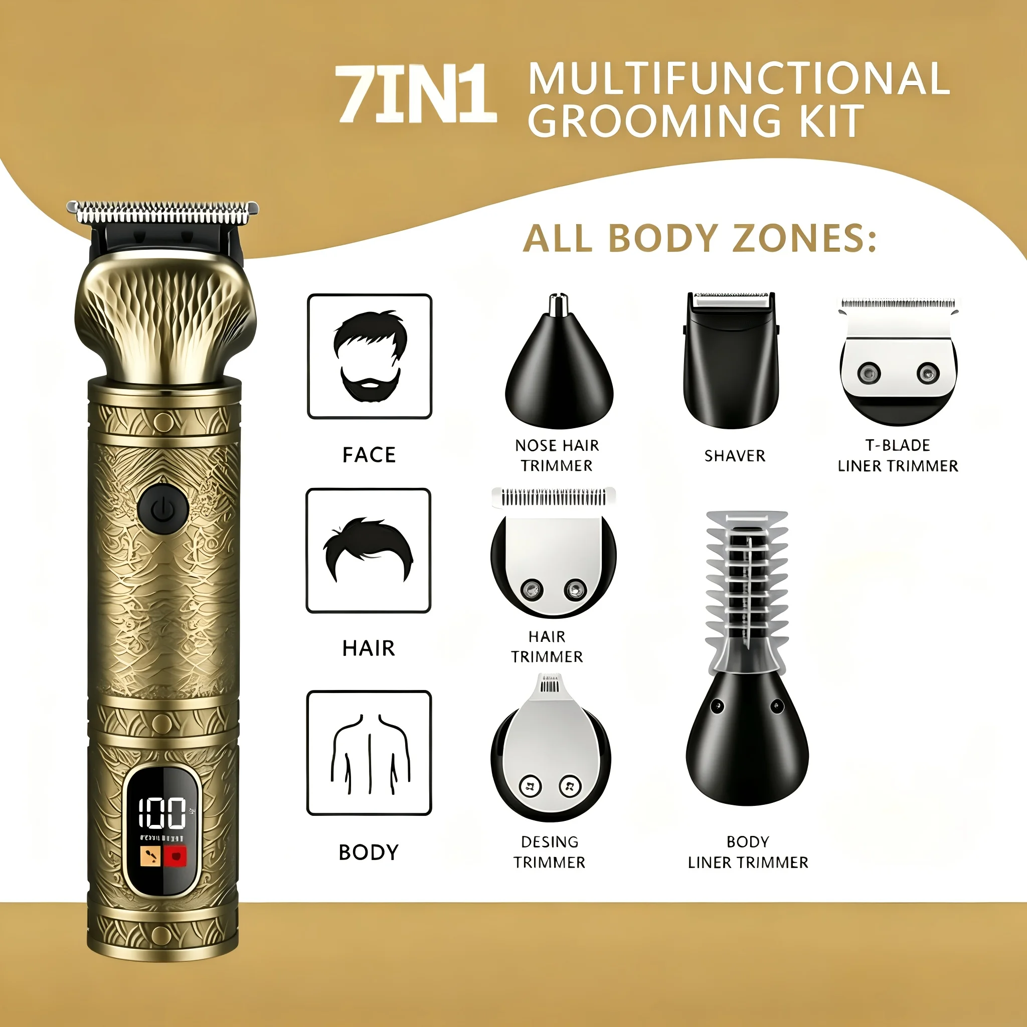 Men's Electric Grooming Set Cordless Hair Clipper Shaver Beard Body Nose Trimmer Professional Barber Home Use Father's Day Gift