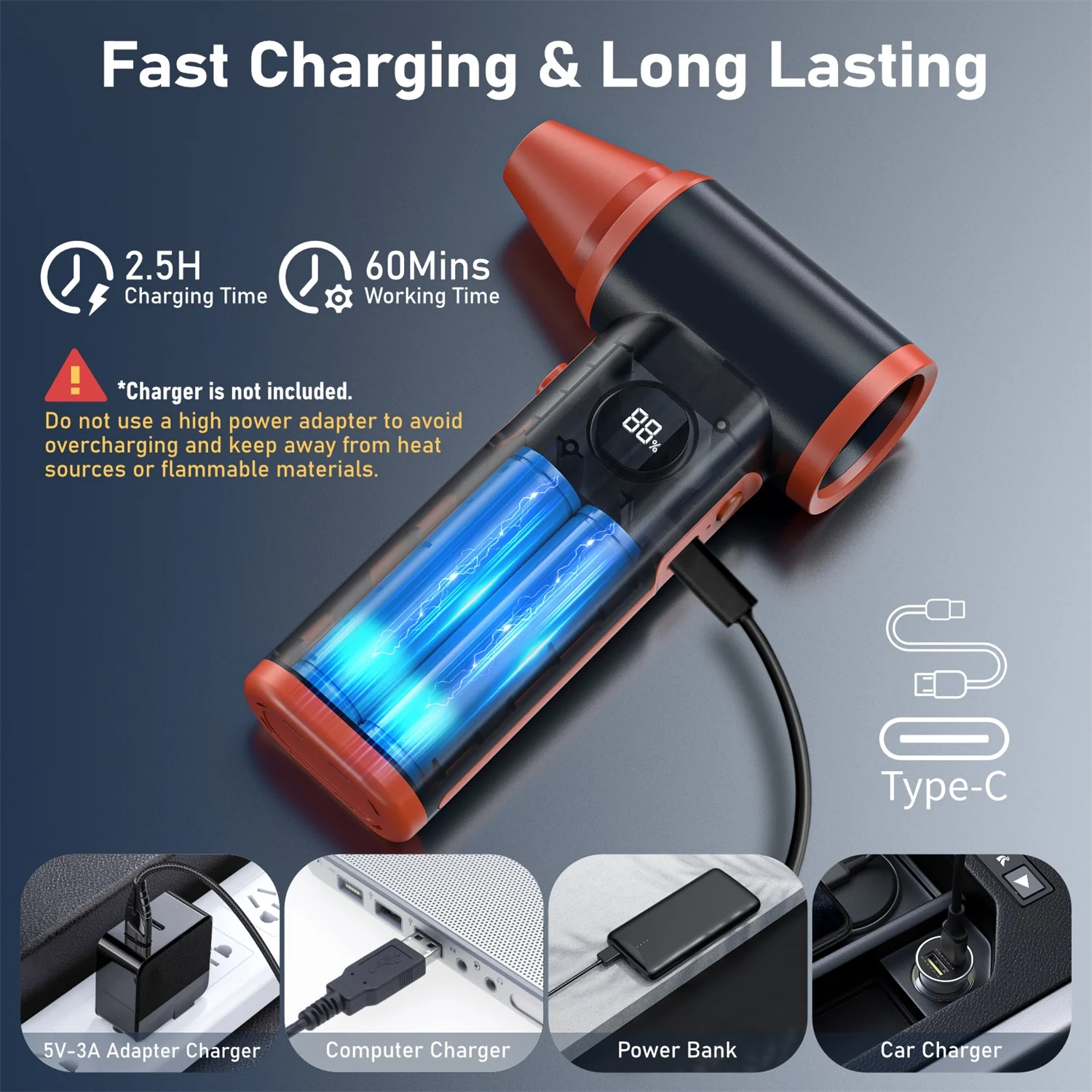Perslucht Stofdoek 130000 RPM USB Draadloze Elektrische Stofdoek Borstelloze Motor Oplaadbare Blower voor PC Auto Computers Toetsenbord