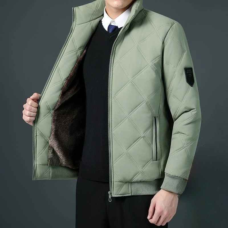 الرجال شتاء دافئ سميكة صوف مبطن سترة قطن الوقوف طوق معطف مبطّن العصرية حجم كبير ملابس خارجية للشباب في منتصف العمر