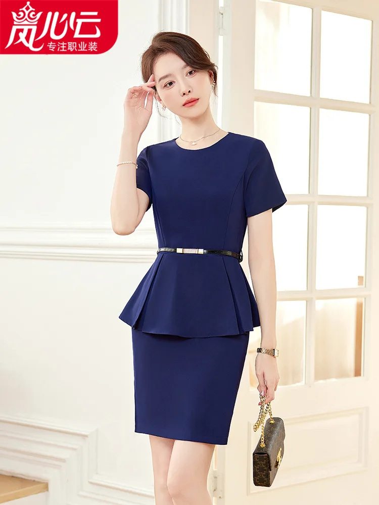 

Business Suit Goddess Temperament Fashion Summer Short Sleeve Formal WearaLine Skirt Jewelry Store Beauty Salon Workwear Two-Pie