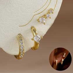 3pcs Sets Stainless Steel Square Zirconia Hoop Earrings For Women Daily Life Cartilage Stud Earrings Piercing Jewelry Gift
