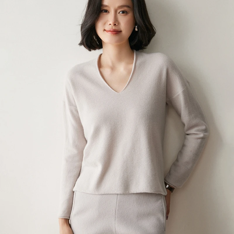 Heißer Verkauf 2025 Herbst und Winter Neue Frauen V-ausschnitt Pullover 100% Kaschmir Pullover Gestrickte Weiche Warme Jumper Tops Mädchen Kleidung