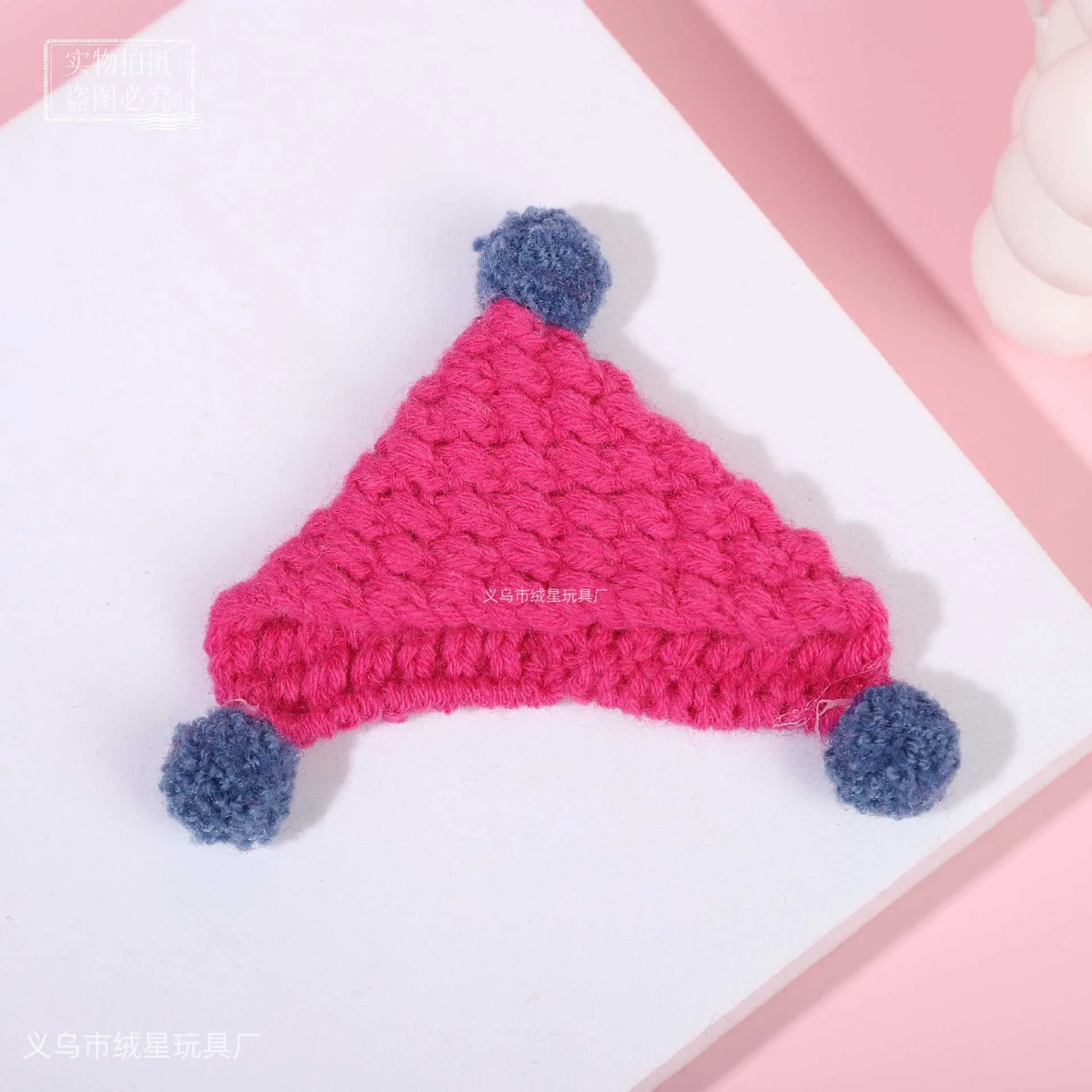 Handmade Knitted Mini Doll Hat With Pom Poms Colorful Triangle Cap Tiny Headwear Accessories For Small Plush Doll Dress Up