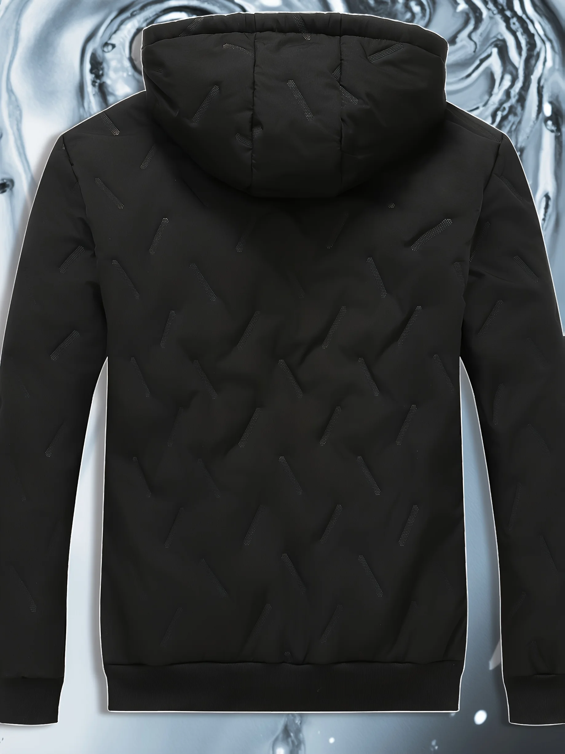 سترة صوفية سوداء بغطاء للرأس للرجال مع إغلاق بسحاب كامل وجيب بسحاب كامل الطول - معطف شتوي دافئ من البوليستر بنسبة 100%