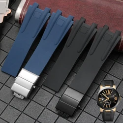 Correa de silicona para reloj Athens ulyse Nardin series, hebilla plegable de doble presión, correas de goma azul y marrón para hombre, 26mm