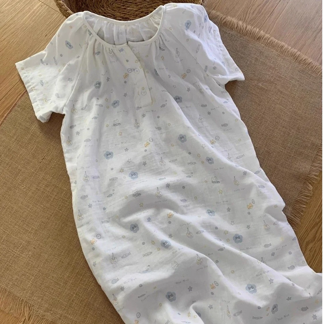 

Summer ort Sve Cartoon Print Sp Dr Women's Cute Lovely Printable Home Wear Youth Full Polyester Cotton