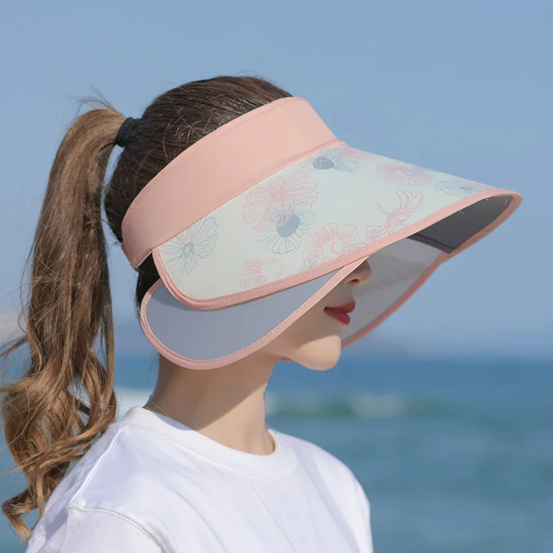 Summer Women Bucket Hats Outdoor UV Protection Visors Pull-out Enlarged Brim Empty Top Hat Korean Flower Big Brim Sun Hat Beach