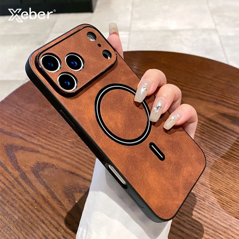 حافظة فاخرة من الجلد غير اللامع لهاتف Magsafe حافظة شحن لاسلكية مغناطيسية لهاتف iPhone 17 16 15 14 13 11 12 11 Pro Max Plus غطاء مقاوم للصدمات #1