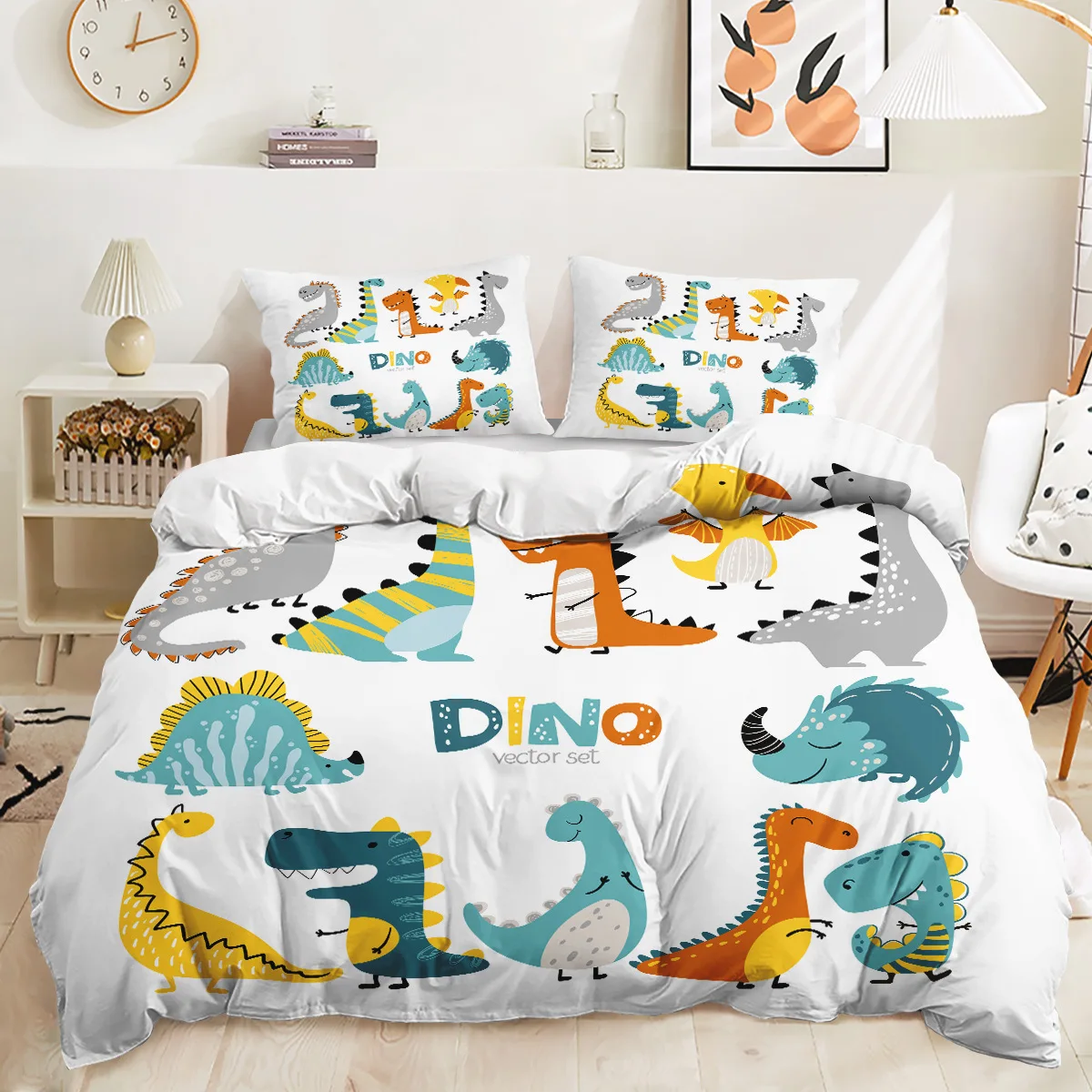 

Cartoon Dinosaur 3D Print Bedding Set Soft Duvet Cover Set Quilt Cover Pillowcase Set Home Textile Bedclothes for Kids Adult