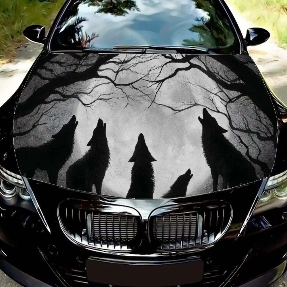 

Howling Wolf Packs & Weird Withered Tree - Full Moon Car Cover Sticker, PVC Anti-scratch Decal, Self Adhesive Waterproof Auto En