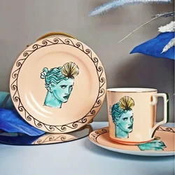 Poseidon Ceramic Mug Creative Decal Steak Western Dessert Plate Cutlery Couple's Cups Home Decoration Tableware