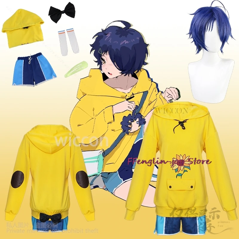 

Ohto Ai Cosplay Wonder Egg Priority Anime Japanese Kawaii Girls Costume Yellow Sunflower Hoodie Shorts Pants Headwear Halloween