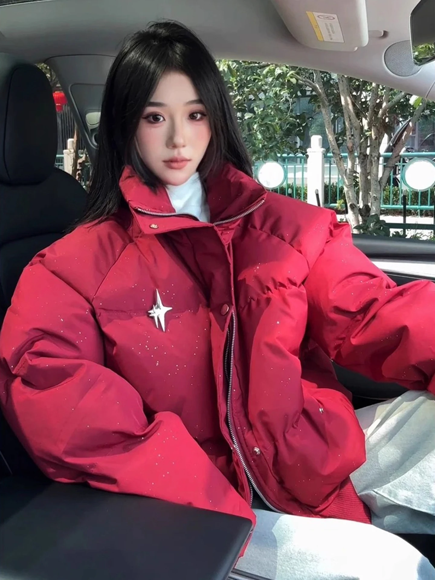 

Мужская зимняя куртка из хлопка в американском уличном стиле, красная, утепленная, короткая, модная, молодежная, повседневная одежда