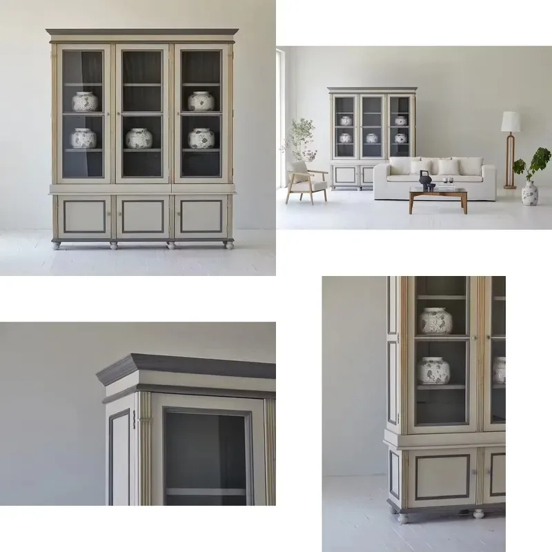 Nordic traditional glass display lockers, living room style cabinets, simple decorative wooden furniture