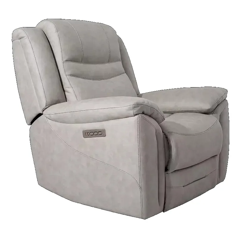 Nisco 3 Power Recliner Single Seat Sofa Padded Back For Living Room Fabric Light Grey with Three Motors