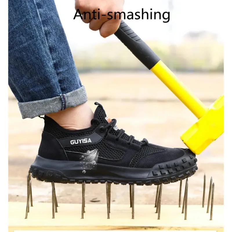أحذية عمل للرجال ذات غطاء صلب قابل للتنفس، أحذية عمل صيفية لسلامة العمال، أحذية أمان مصممة بعلامة تجارية تحمي الأحذية