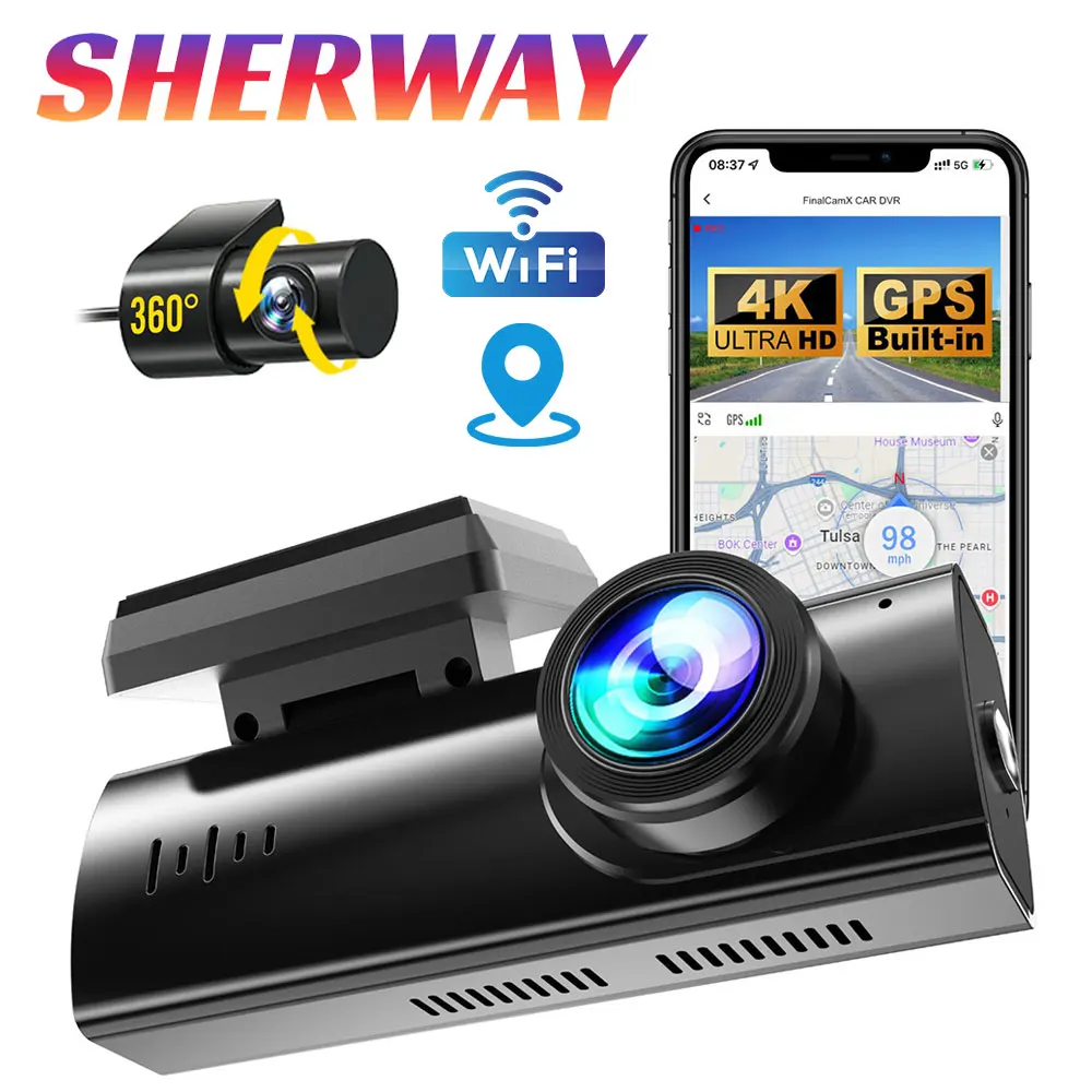 

Dash Cam 4K WiFi 360 Car DVR Front and Rear Dual Recording Car Camera DVR Night Vision Video Recorder Support GPS 24H Parking