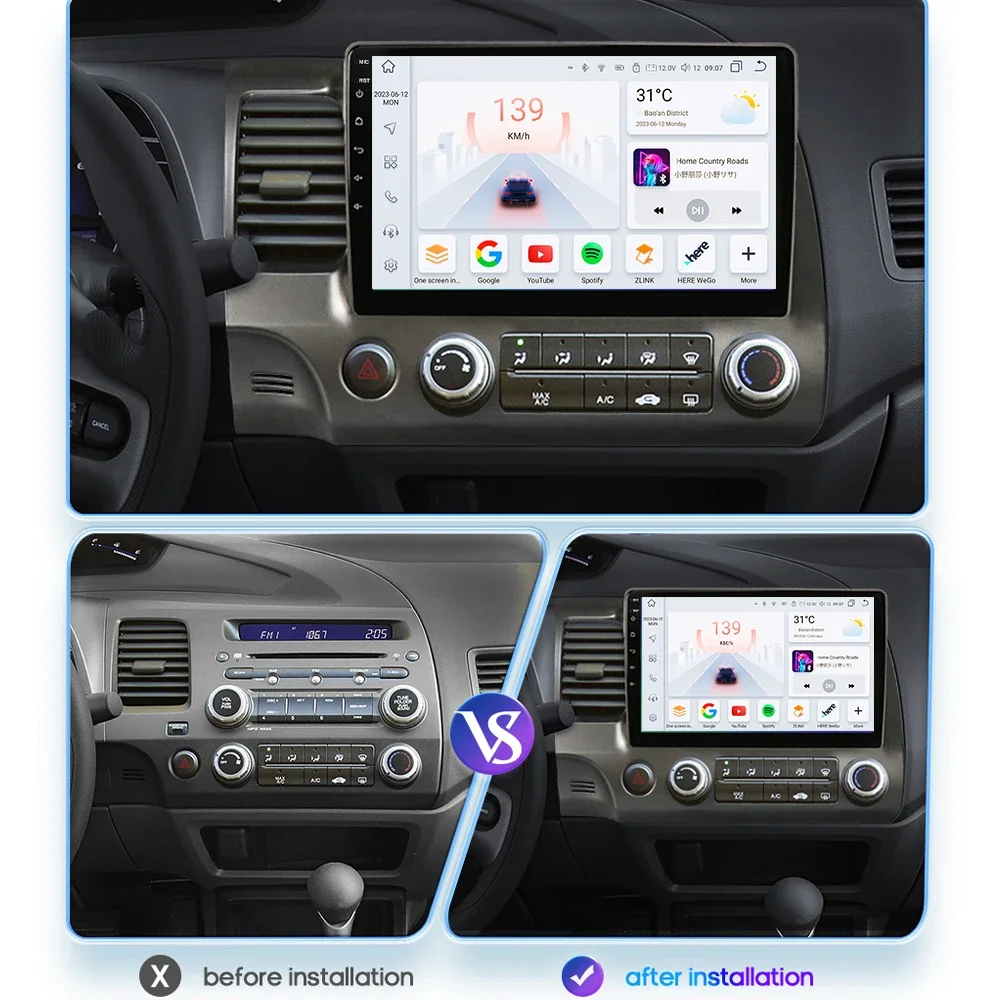 2Din AI Carplay Android Auto Car Radio For  Honda Civic 2006-2011 Car Intelligent Systems Audio Navi GPS Autoradio 7862 NO DVD