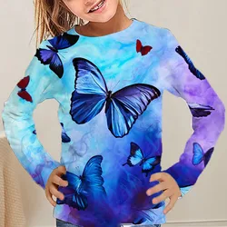 Children's Clothing Girl T-Shirt Long Sleeve Beautiful Butterfly Print Kids Spring Fall Clothes Casual Stylish Girl Clothes Tops