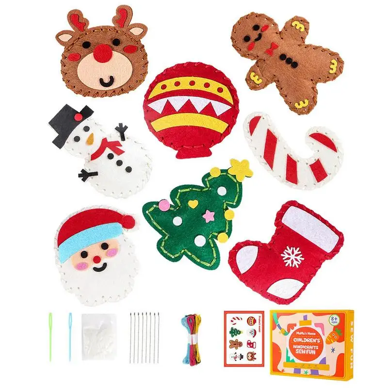 Christmas Series Sewing Craft Kits Santa Claus Snowman Elk Sewing Felt Plush For Kids Beginners Sew Kids Art Christmas Gifts