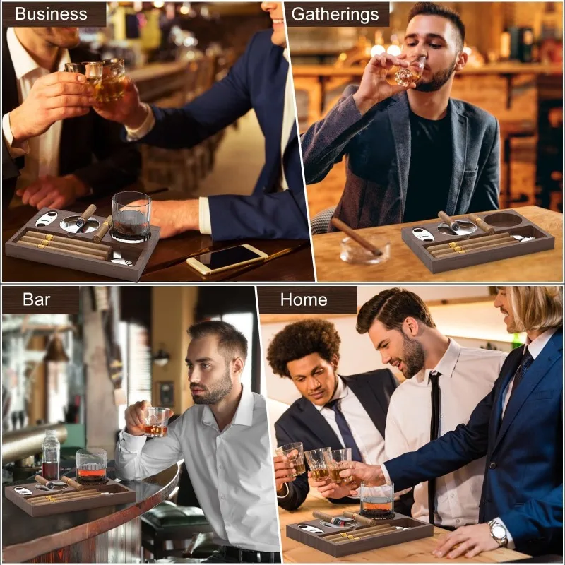 

Бытовая пепельница из цельного дерева для сигар, стеклянный держатель для виски, настольный поднос для сигар