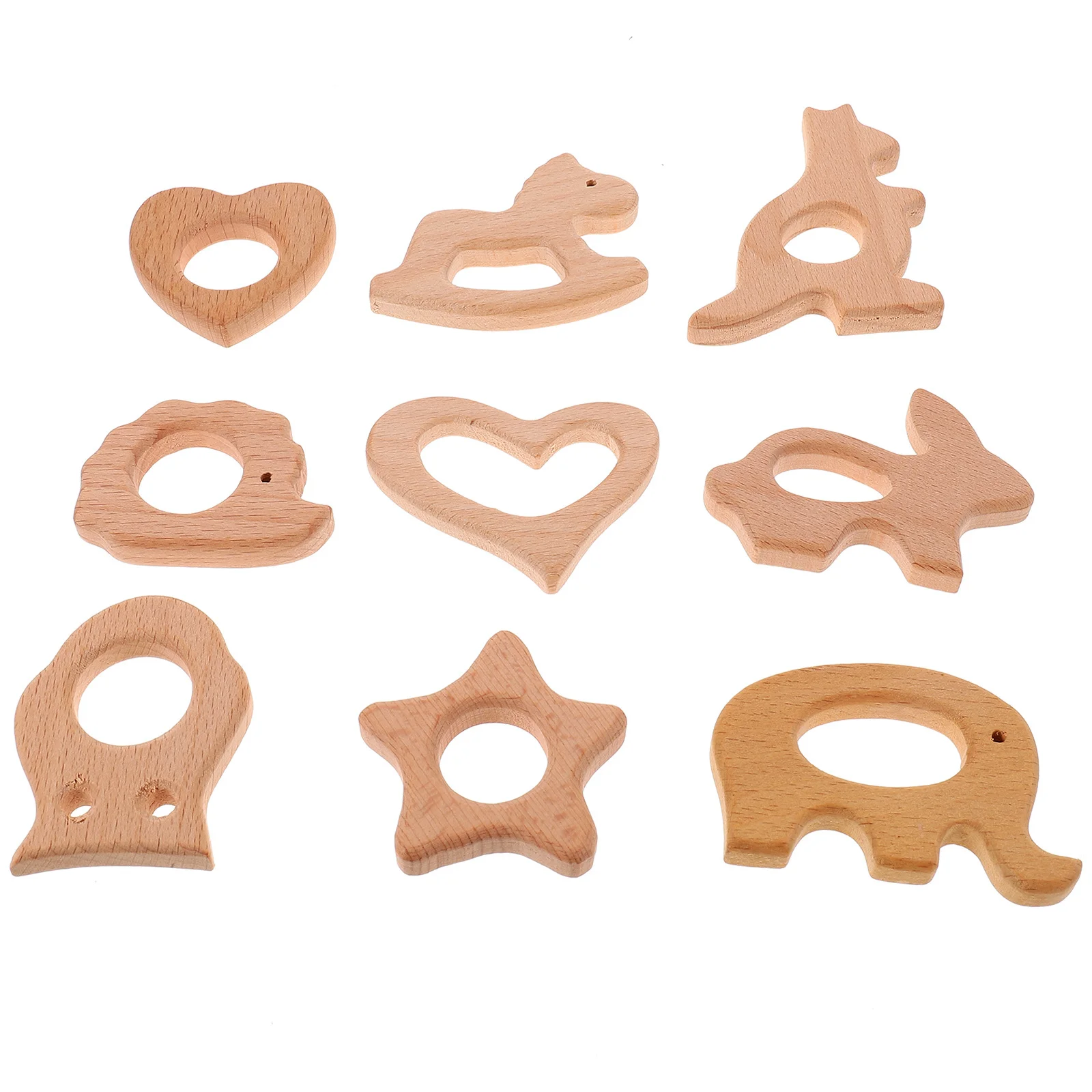 9 قطعة خشب الزان الطبيعي الحيوان عضاضة خواتم للأطفال آمنة غير سامة الرضع التسنين مهدئا لتخفيف الآلام مضغ اللعب