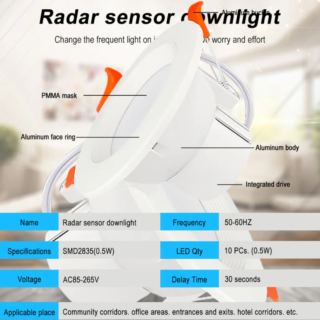 AC85-265V LED Downlight PIR Motion Sensor 5W 7W Recessed LED Ceiling Light Spot Light Radar Induction for Bedroom Kitchen Indoor